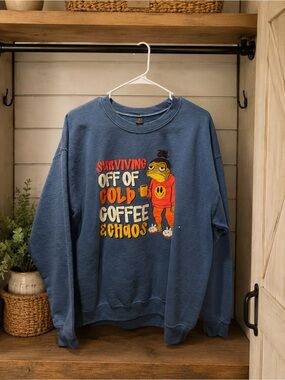 Gildan Blue Crewneck Sweater with Colorful Graphic